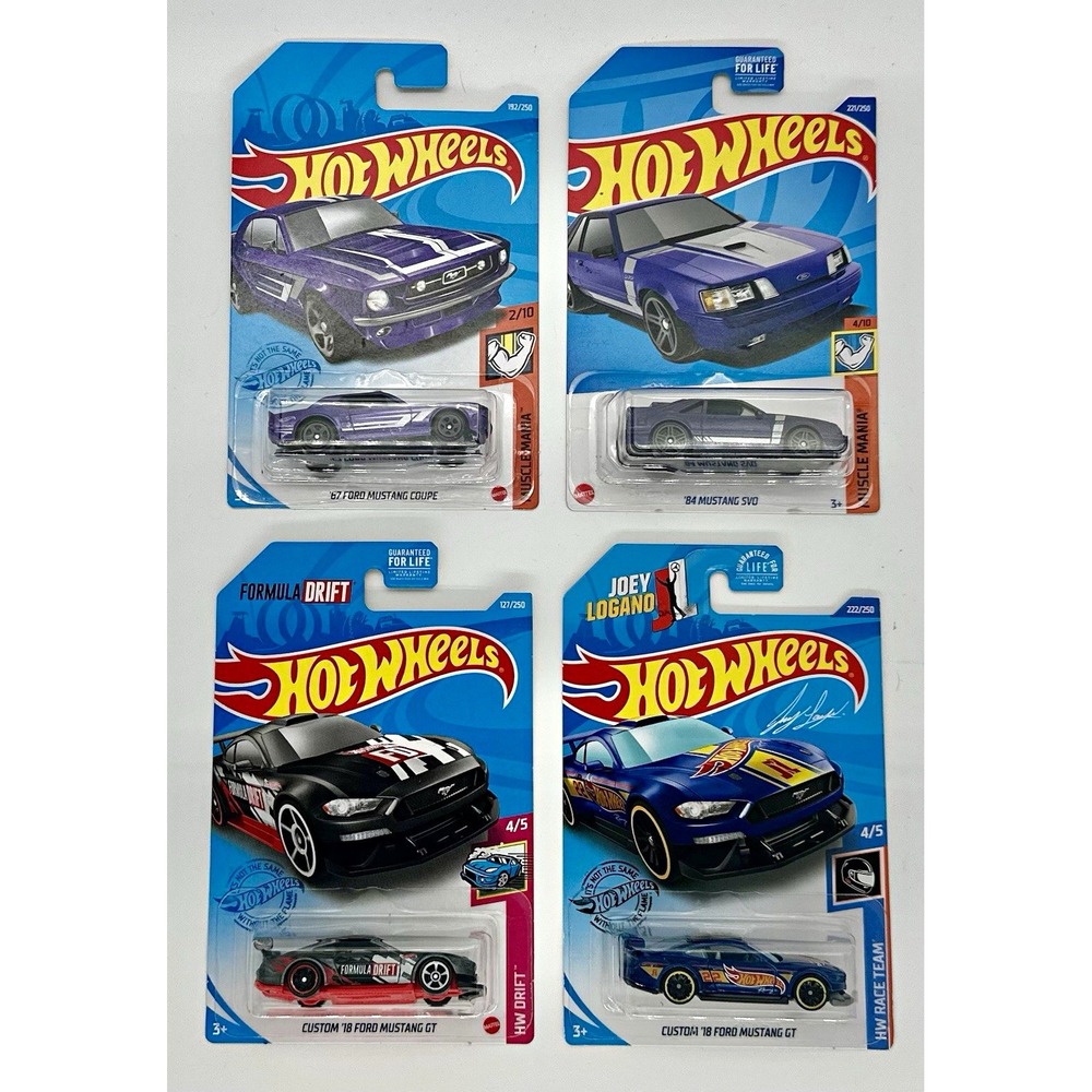 Hot Wheels Ford Mustang Lot of 4 '67 Mustang '84 SVO Custom '18 GT 1:64